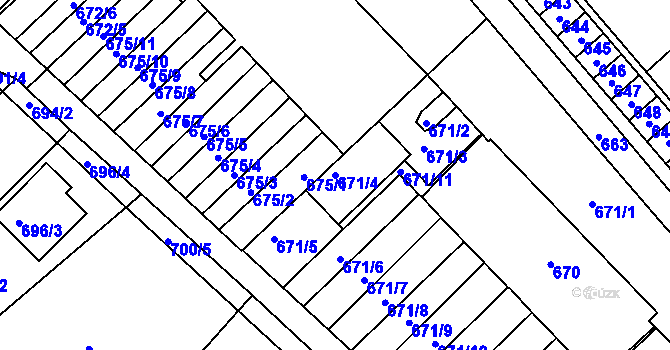 Parcela st. 671/4 v KÚ Měřín, Katastrální mapa