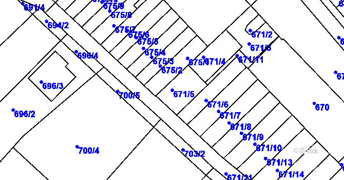 Parcela st. 671/5 v KÚ Měřín, Katastrální mapa