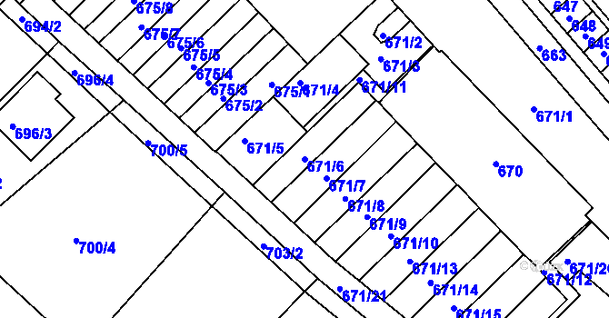 Parcela st. 671/6 v KÚ Měřín, Katastrální mapa
