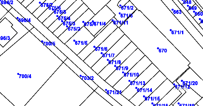 Parcela st. 671/7 v KÚ Měřín, Katastrální mapa