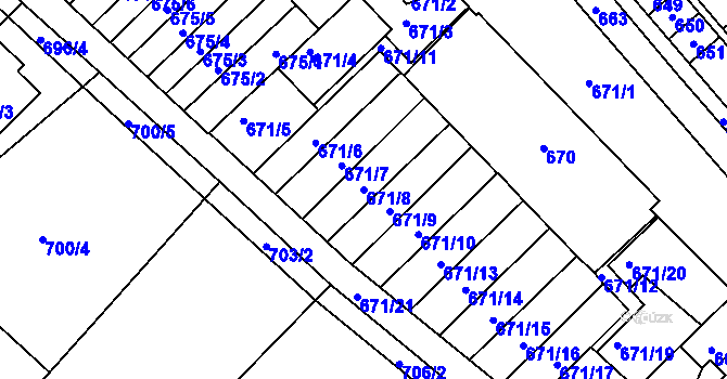 Parcela st. 671/8 v KÚ Měřín, Katastrální mapa