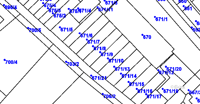 Parcela st. 671/9 v KÚ Měřín, Katastrální mapa