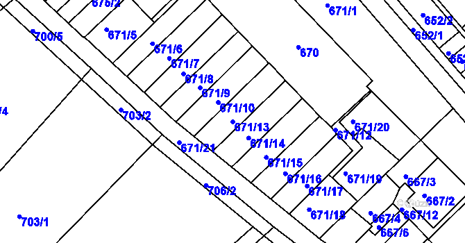 Parcela st. 671/13 v KÚ Měřín, Katastrální mapa