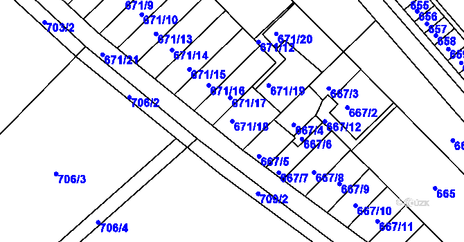 Parcela st. 671/18 v KÚ Měřín, Katastrální mapa