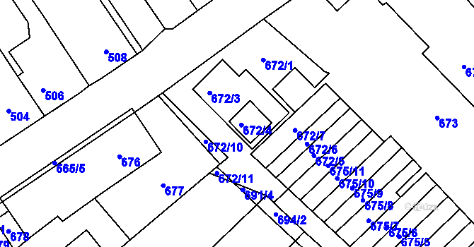 Parcela st. 672/4 v KÚ Měřín, Katastrální mapa