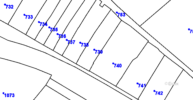 Parcela st. 739 v KÚ Měřín, Katastrální mapa
