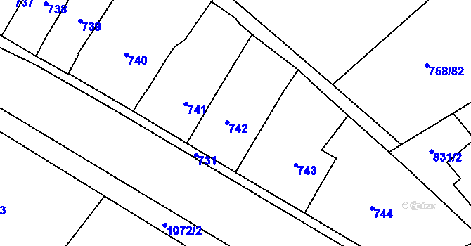 Parcela st. 742 v KÚ Měřín, Katastrální mapa