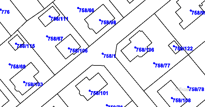 Parcela st. 758/1 v KÚ Měřín, Katastrální mapa