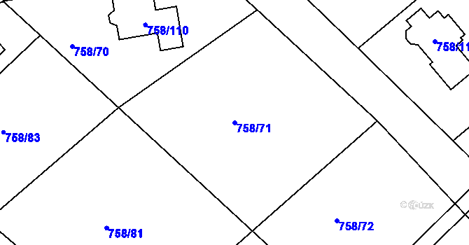 Parcela st. 758/71 v KÚ Měřín, Katastrální mapa