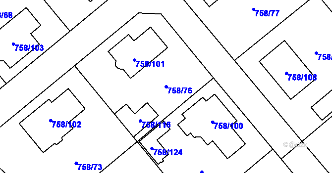 Parcela st. 758/76 v KÚ Měřín, Katastrální mapa