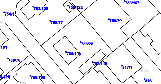 Parcela st. 758/78 v KÚ Měřín, Katastrální mapa