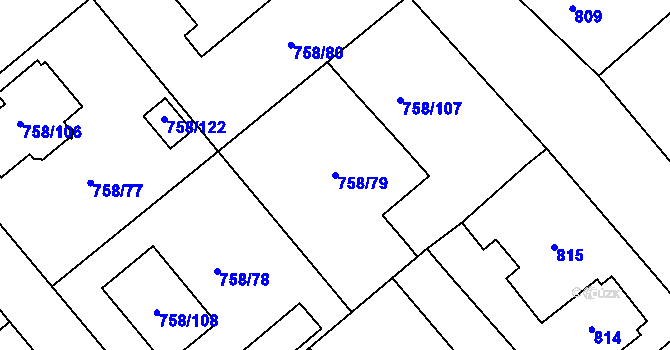 Parcela st. 758/79 v KÚ Měřín, Katastrální mapa