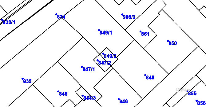 Parcela st. 849/2 v KÚ Měřín, Katastrální mapa