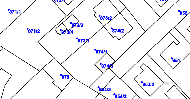 Parcela st. 874/1 v KÚ Měřín, Katastrální mapa