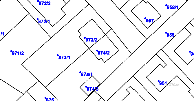 Parcela st. 874/2 v KÚ Měřín, Katastrální mapa