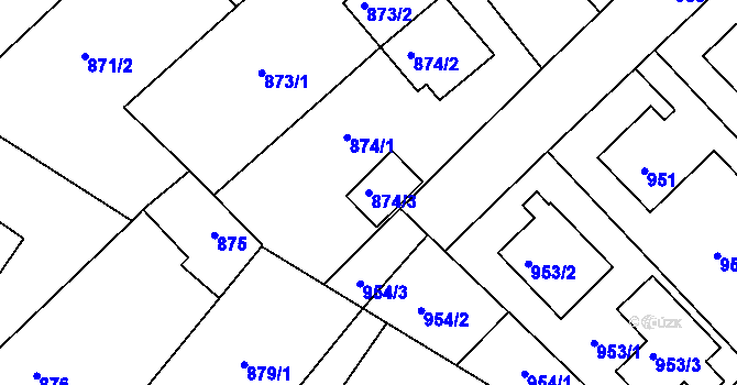 Parcela st. 874/3 v KÚ Měřín, Katastrální mapa