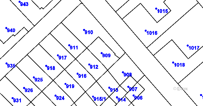 Parcela st. 909 v KÚ Měřín, Katastrální mapa