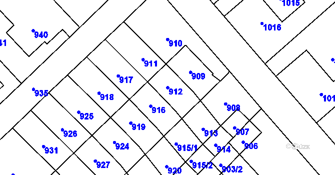 Parcela st. 912 v KÚ Měřín, Katastrální mapa