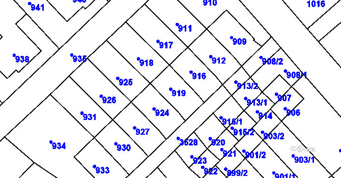 Parcela st. 919 v KÚ Měřín, Katastrální mapa