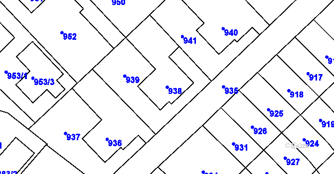 Parcela st. 938 v KÚ Měřín, Katastrální mapa
