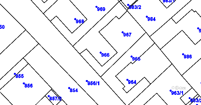 Parcela st. 966 v KÚ Měřín, Katastrální mapa