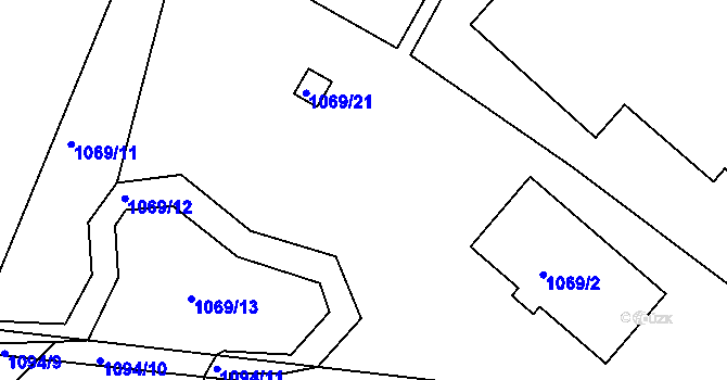 Parcela st. 1069/3 v KÚ Měřín, Katastrální mapa