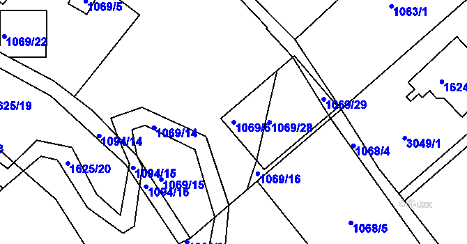 Parcela st. 1069/6 v KÚ Měřín, Katastrální mapa