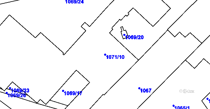 Parcela st. 1071/10 v KÚ Měřín, Katastrální mapa