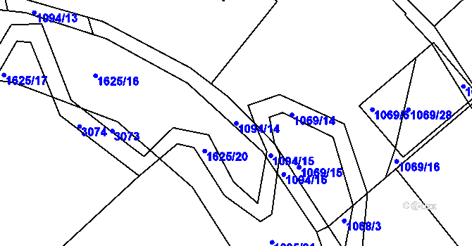 Parcela st. 1094/14 v KÚ Měřín, Katastrální mapa