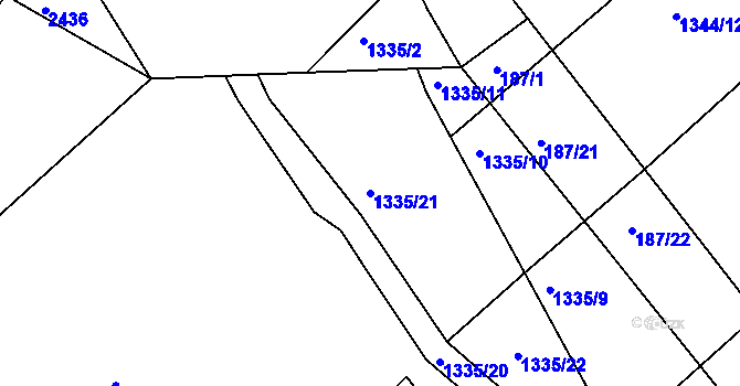 Parcela st. 1335/21 v KÚ Měřín, Katastrální mapa