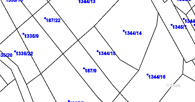 Parcela st. 1344/15 v KÚ Měřín, Katastrální mapa