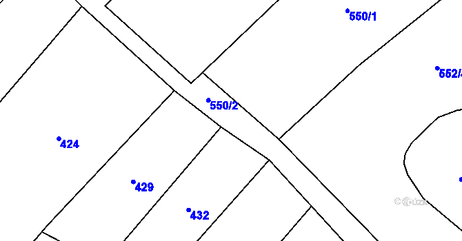 Parcela st. 550/7 v KÚ Měřín, Katastrální mapa