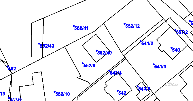 Parcela st. 552/40 v KÚ Měřín, Katastrální mapa