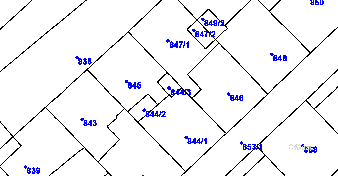 Parcela st. 844/3 v KÚ Měřín, Katastrální mapa