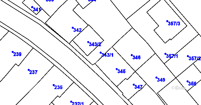 Parcela st. 343/1 v KÚ Měřín, Katastrální mapa