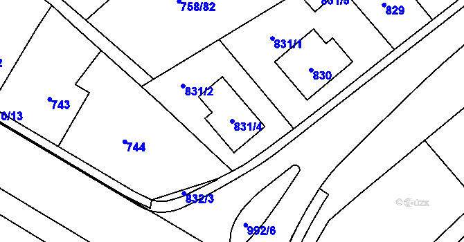 Parcela st. 831/4 v KÚ Měřín, Katastrální mapa