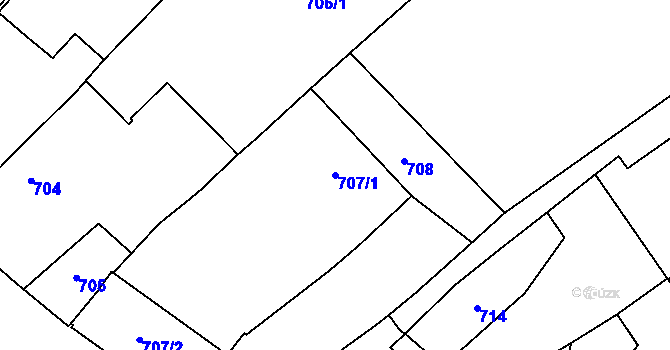 Parcela st. 707/1 v KÚ Měřín, Katastrální mapa