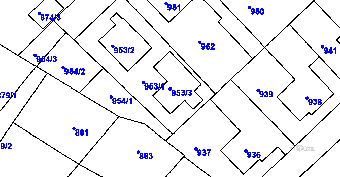 Parcela st. 953/3 v KÚ Měřín, Katastrální mapa