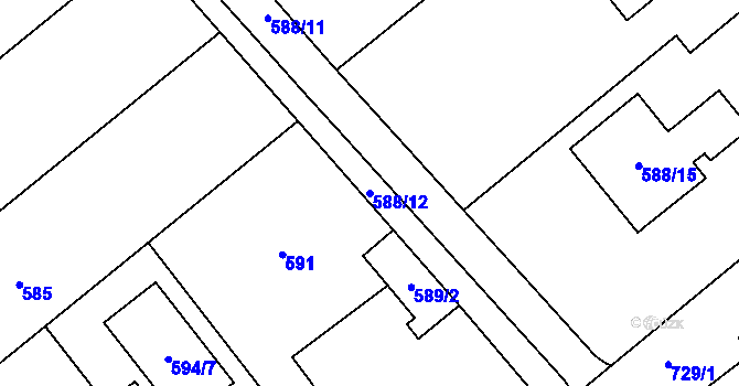 Parcela st. 588/12 v KÚ Měřín, Katastrální mapa