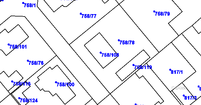 Parcela st. 758/108 v KÚ Měřín, Katastrální mapa