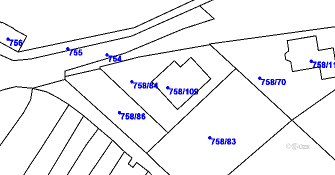 Parcela st. 758/109 v KÚ Měřín, Katastrální mapa