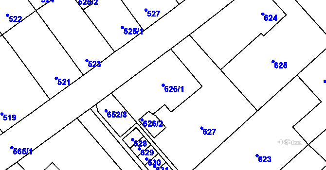 Parcela st. 626/1 v KÚ Měřín, Katastrální mapa