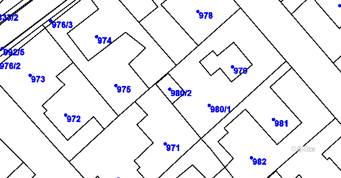 Parcela st. 980/2 v KÚ Měřín, Katastrální mapa