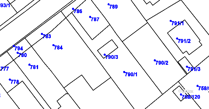 Parcela st. 790/3 v KÚ Měřín, Katastrální mapa