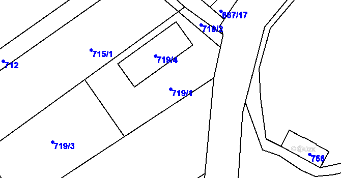 Parcela st. 719/1 v KÚ Měřín, Katastrální mapa