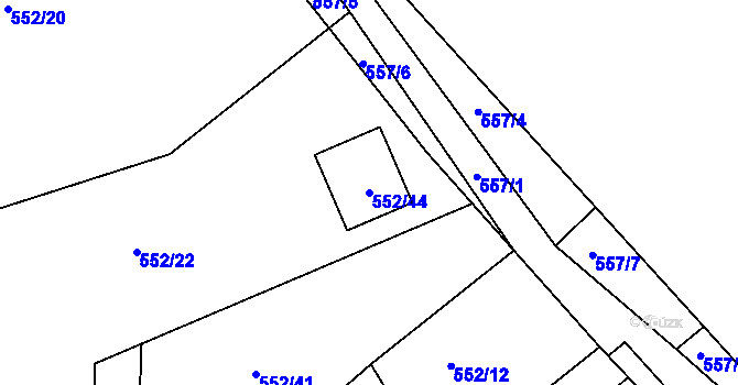 Parcela st. 552/44 v KÚ Měřín, Katastrální mapa