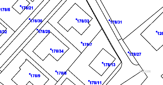 Parcela st. 178/7 v KÚ Měřín, Katastrální mapa