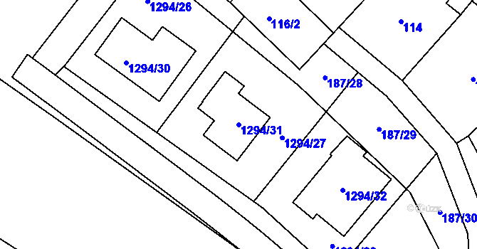 Parcela st. 1294/31 v KÚ Měřín, Katastrální mapa