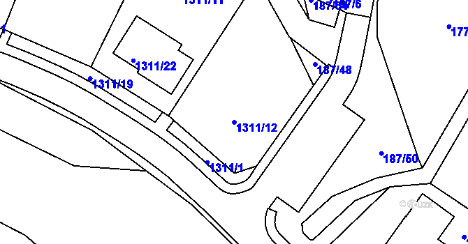 Parcela st. 1311/12 v KÚ Měřín, Katastrální mapa