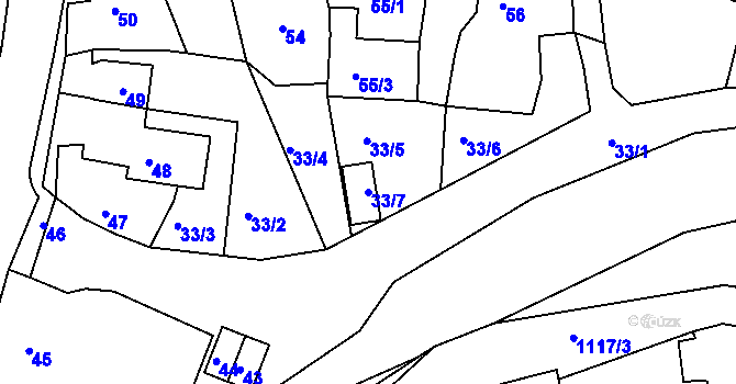 Parcela st. 33/7 v KÚ Měřín, Katastrální mapa